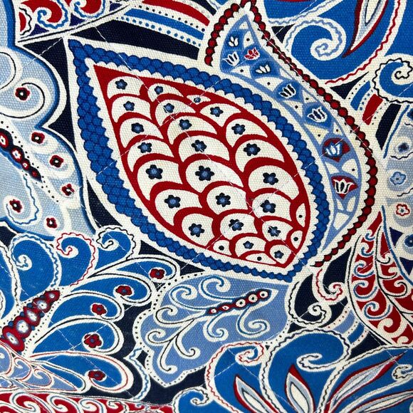 Vera Bradley Seaside Blue White Red Paisley Print Quilted Canvas Large Tote Bag - Picture 4 of 11